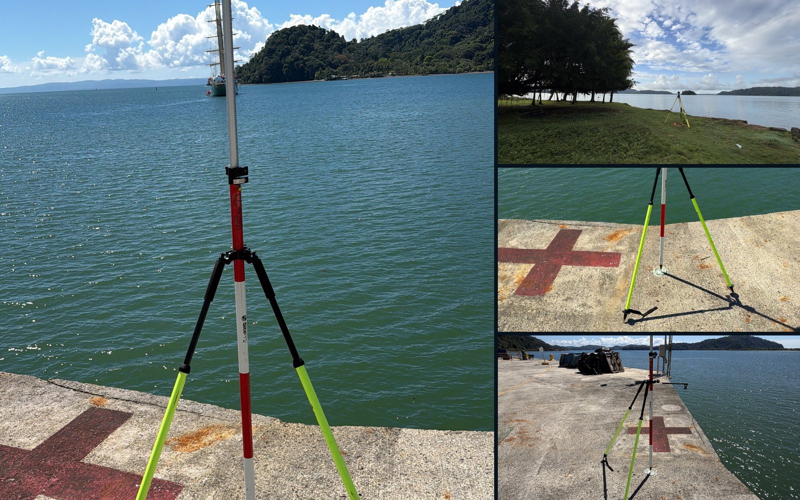 Receptores GNSS sobre puntos de control frente a la bahía de Golfito