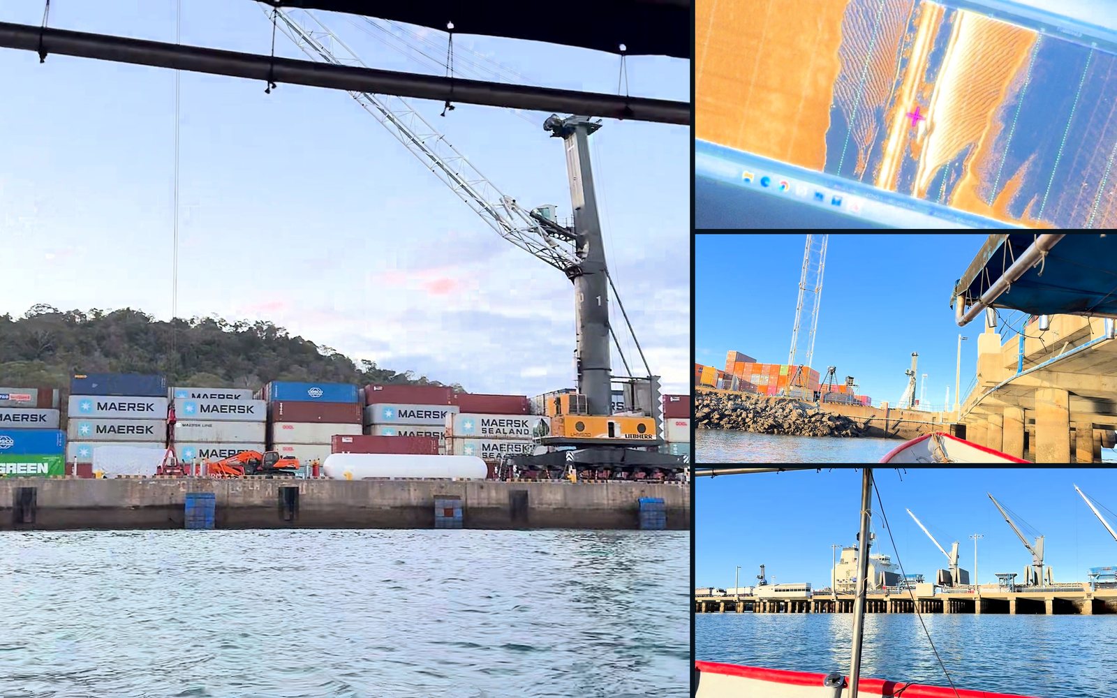 Levantamiento con sonar de barrido lateral: imagen del fondo a bordo y navegación junto al muelle
